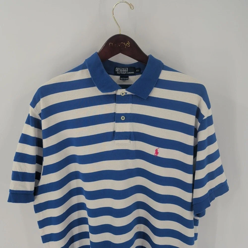 VTG Polo‎ By Ralph Lauren Striped Golf Performance Polo Shirt White Blue Size XL